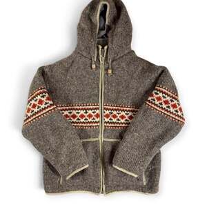 Laundromat Men's Fair Isle Pattern Hand-Knit Wool Full-Zip Hoodie with Fleece Li
